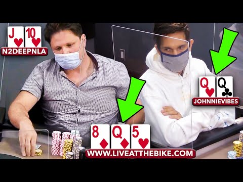 THIS Crazy Poker Hand Made Him Take His Mask Off!!! JohnnieVibes TOP SET vs Gutshot Straight Draw